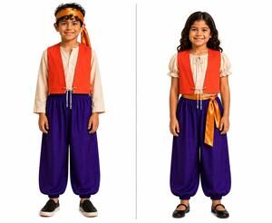 Costume Kids Genie 3-Pc Set Pants Vest Sash Arabian Halloween Handmade VTG 90s